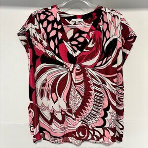 Maison d'Amelie Paris Pink White VNeck Blouse Floral Abstract XL Artsy Modern